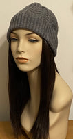 grey cable knit beanie with hair