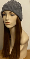 grey cable knit beanie with hair