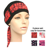 black cap + 4 scarves