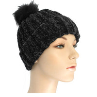 chenille ribbed beanie with pompom