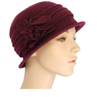 burgundy cloche with tucks and square flower